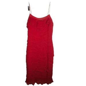 Gilar silk slip dress dress women 2 red ruffled spaghetti strap lined party